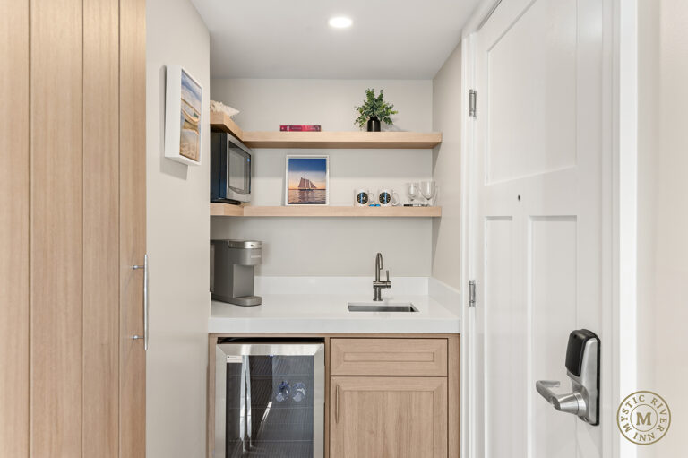Schooner Suite kitchenette area at Mystic River Inn.